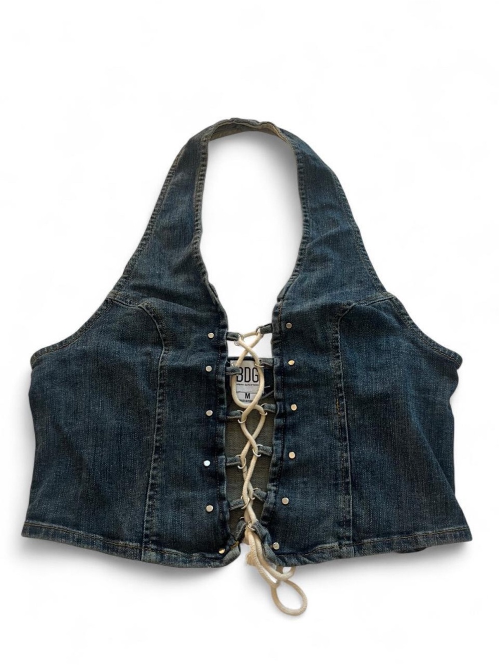 BDG Denim Halter Lace Up Top size medium
